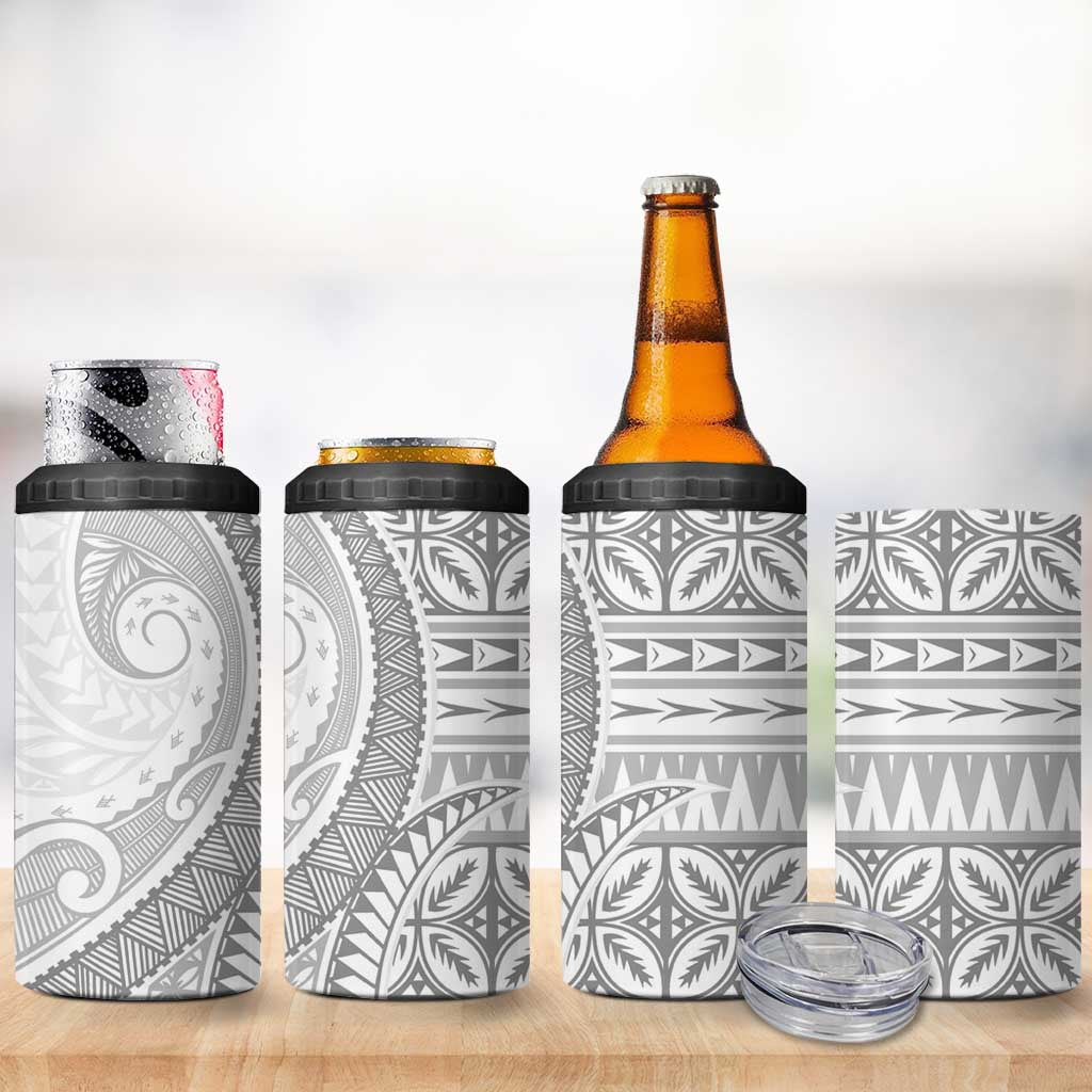 Polynesian White Sunday 4 in 1 Can Cooler Tumbler Lotu Tamaiti Melanesian Pattern - Polynesian Pride