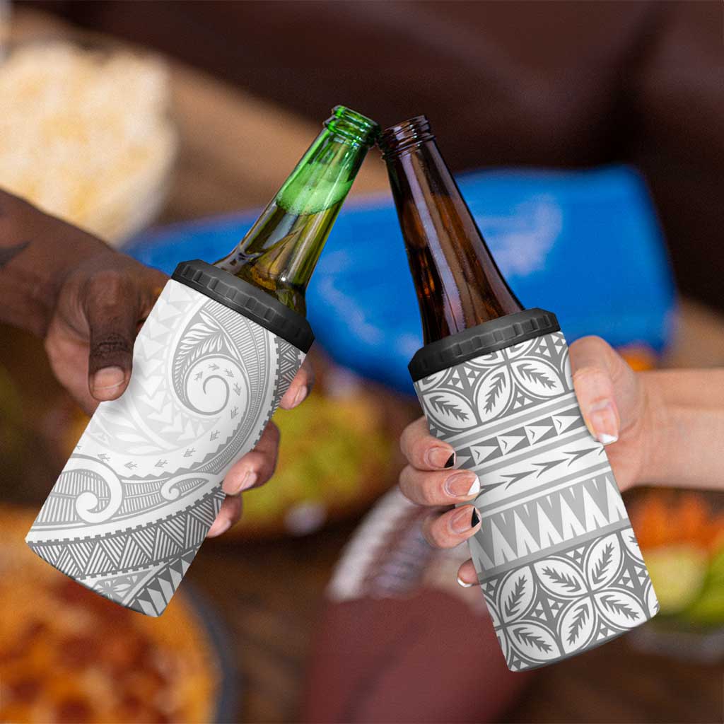 Polynesian White Sunday 4 in 1 Can Cooler Tumbler Lotu Tamaiti Melanesian Pattern - Polynesian Pride