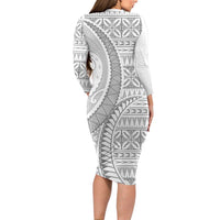 Polynesian White Sunday Family Matching Long Sleeve Bodycon Dress and Hawaiian Shirt Lotu Tamaiti Melanesian Pattern - Polynesian Pride
