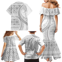Polynesian White Sunday Family Matching Mermaid Dress and Hawaiian Shirt Lotu Tamaiti Melanesian Pattern - Polynesian Pride
