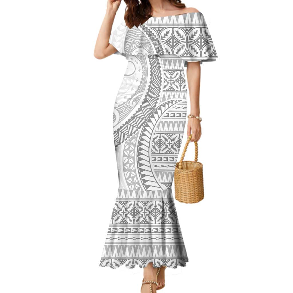 Polynesian White Sunday Family Matching Mermaid Dress and Hawaiian Shirt Lotu Tamaiti Melanesian Pattern - Polynesian Pride