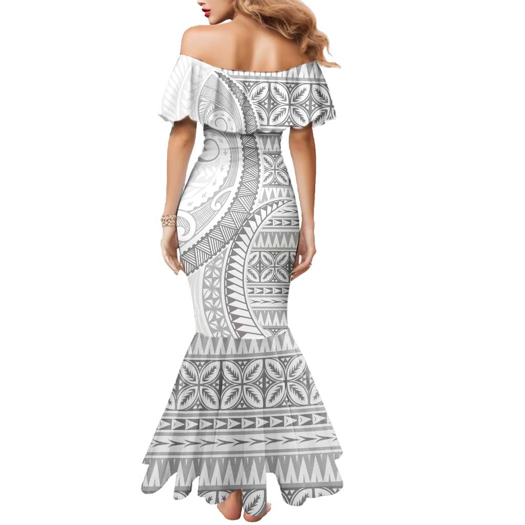 Polynesian White Sunday Family Matching Mermaid Dress and Hawaiian Shirt Lotu Tamaiti Melanesian Pattern - Polynesian Pride