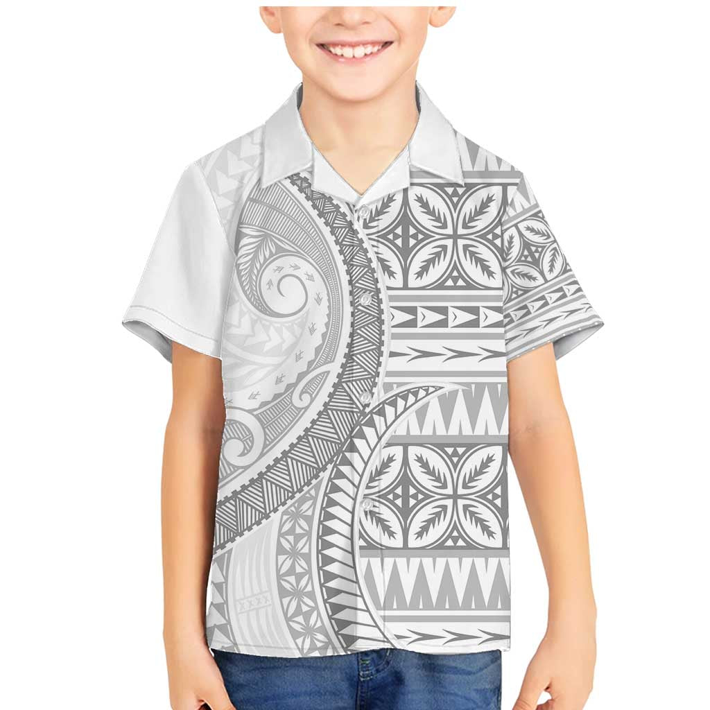 Polynesian White Sunday Family Matching Mermaid Dress and Hawaiian Shirt Lotu Tamaiti Melanesian Pattern - Polynesian Pride