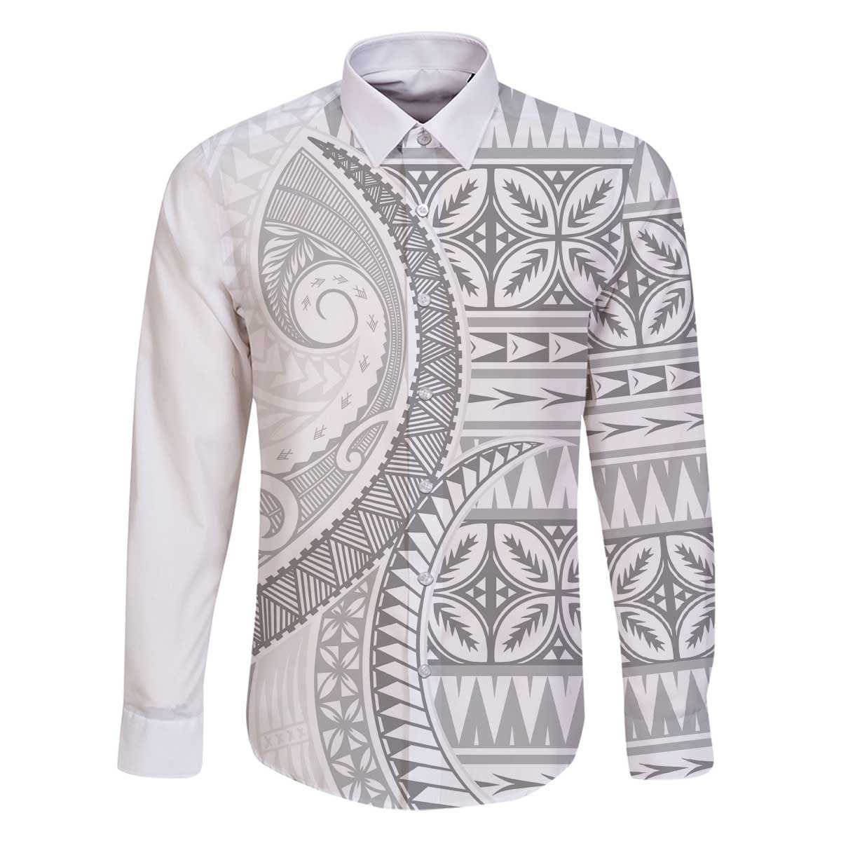 Polynesian White Sunday Family Matching Off The Shoulder Long Sleeve Dress and Hawaiian Shirt Lotu Tamaiti Melanesian Pattern - Polynesian Pride