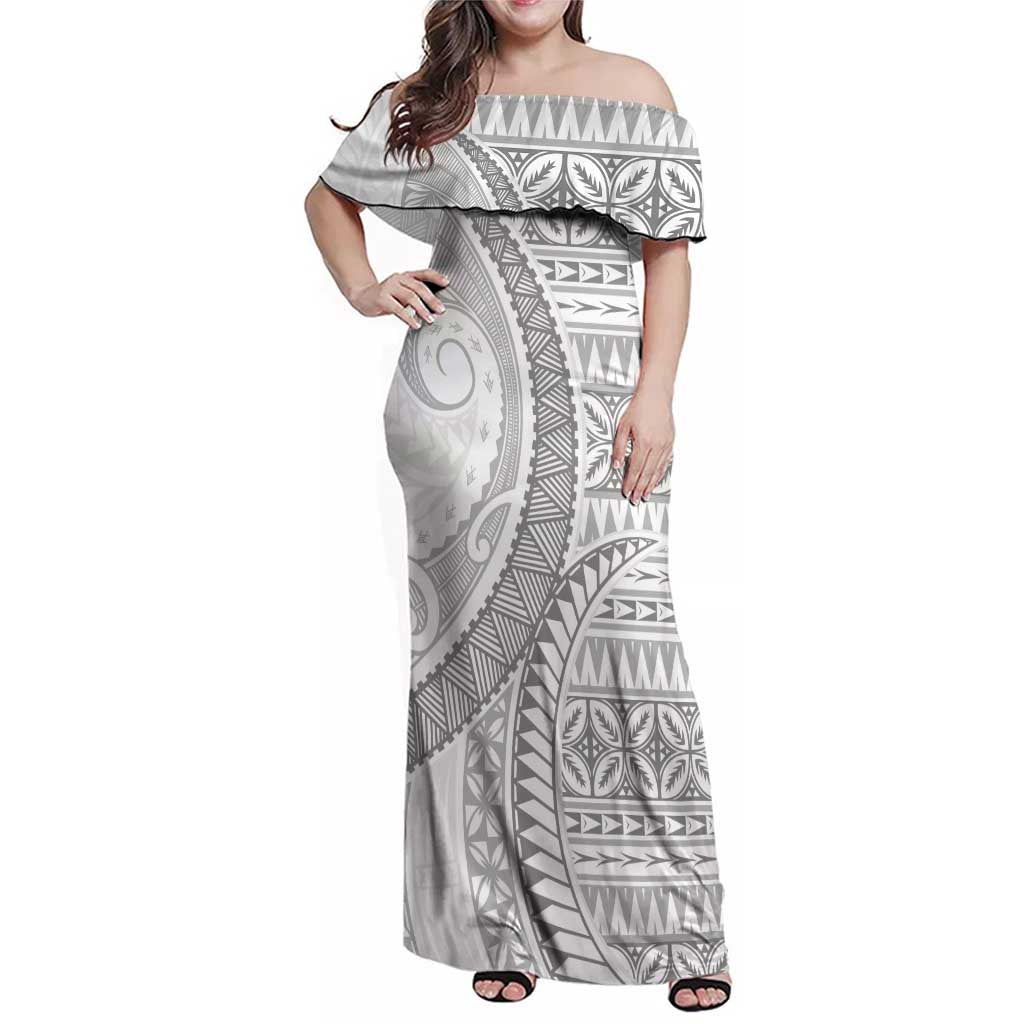 Polynesian White Sunday Family Matching Off Shoulder Maxi Dress and Hawaiian Shirt Lotu Tamaiti Melanesian Pattern - Polynesian Pride