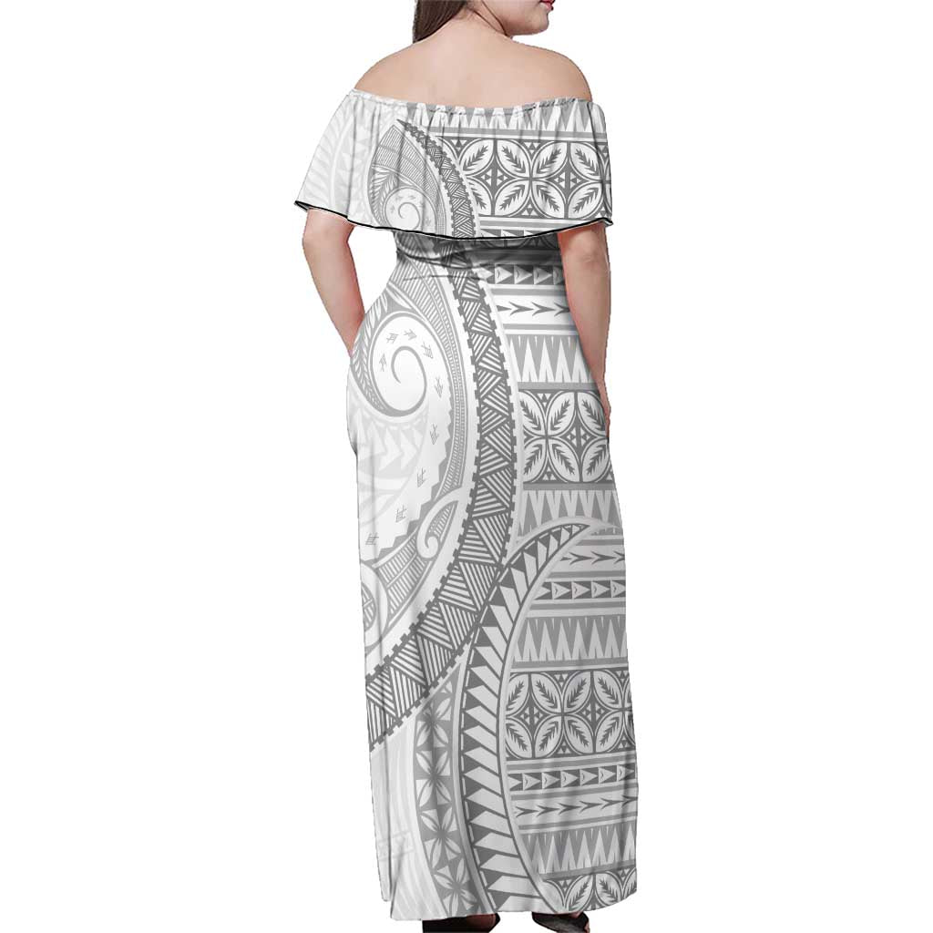 Polynesian White Sunday Family Matching Off Shoulder Maxi Dress and Hawaiian Shirt Lotu Tamaiti Melanesian Pattern - Polynesian Pride