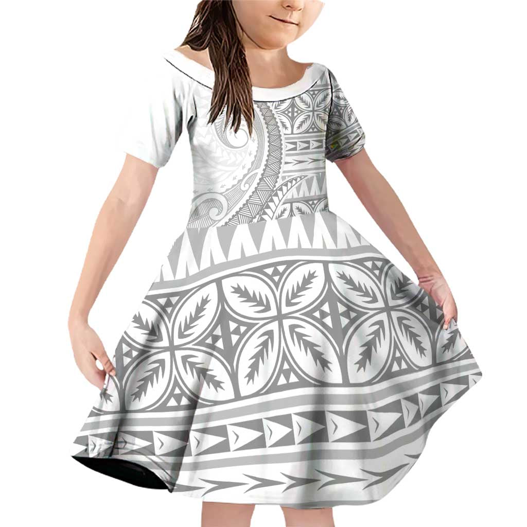 Polynesian White Sunday Family Matching Off Shoulder Short Dress and Hawaiian Shirt Lotu Tamaiti Melanesian Pattern - Polynesian Pride