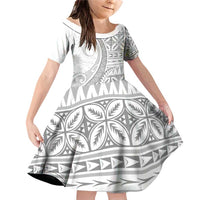 Polynesian White Sunday Family Matching Off Shoulder Short Dress and Hawaiian Shirt Lotu Tamaiti Melanesian Pattern - Polynesian Pride