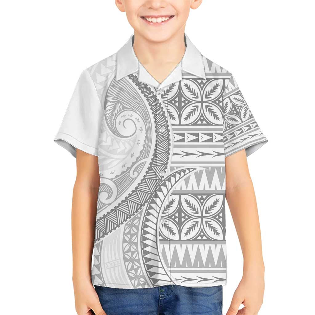 Polynesian White Sunday Family Matching Summer Maxi Dress and Hawaiian Shirt Lotu Tamaiti Melanesian Pattern - Polynesian Pride