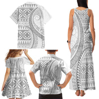 Polynesian White Sunday Family Matching Tank Maxi Dress and Hawaiian Shirt Lotu Tamaiti Melanesian Pattern - Polynesian Pride