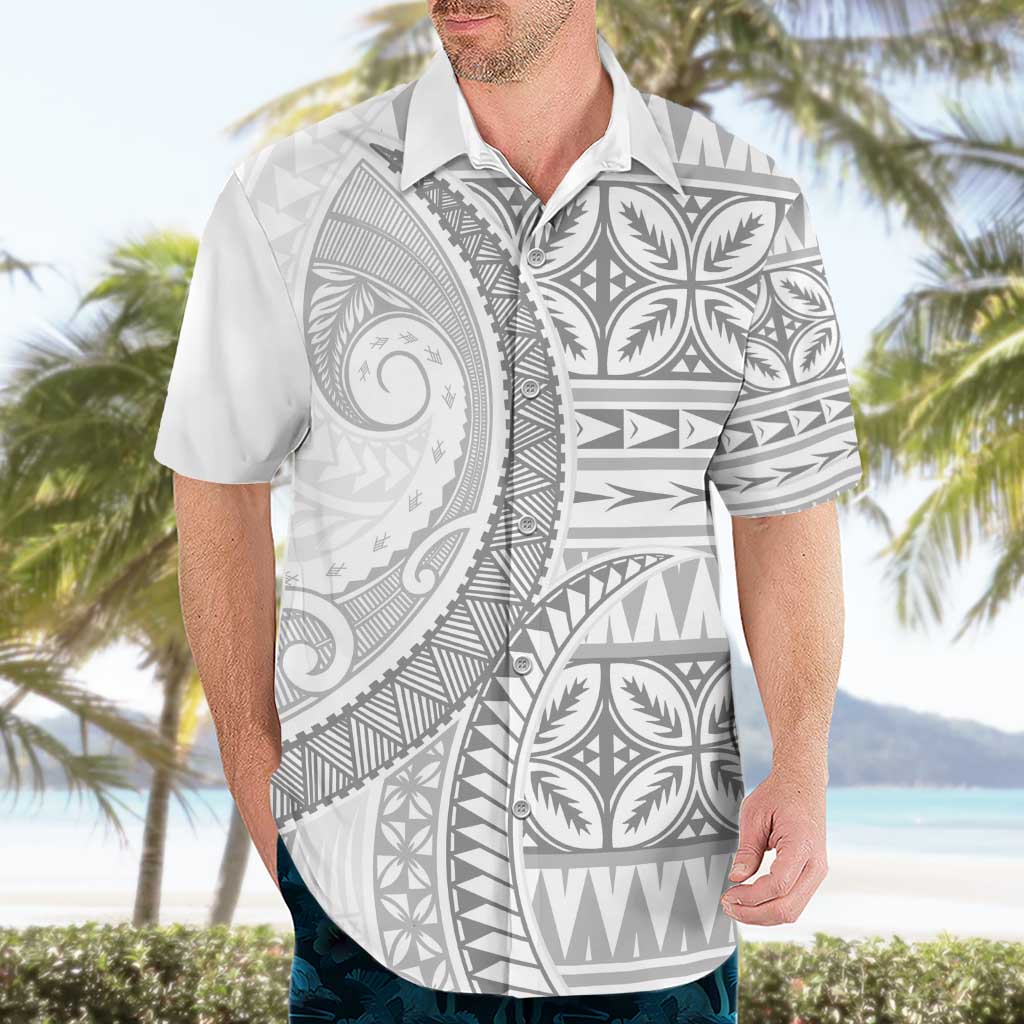 Polynesian White Sunday Hawaiian Shirt Lotu Tamaiti Melanesian Pattern - Polynesian Pride