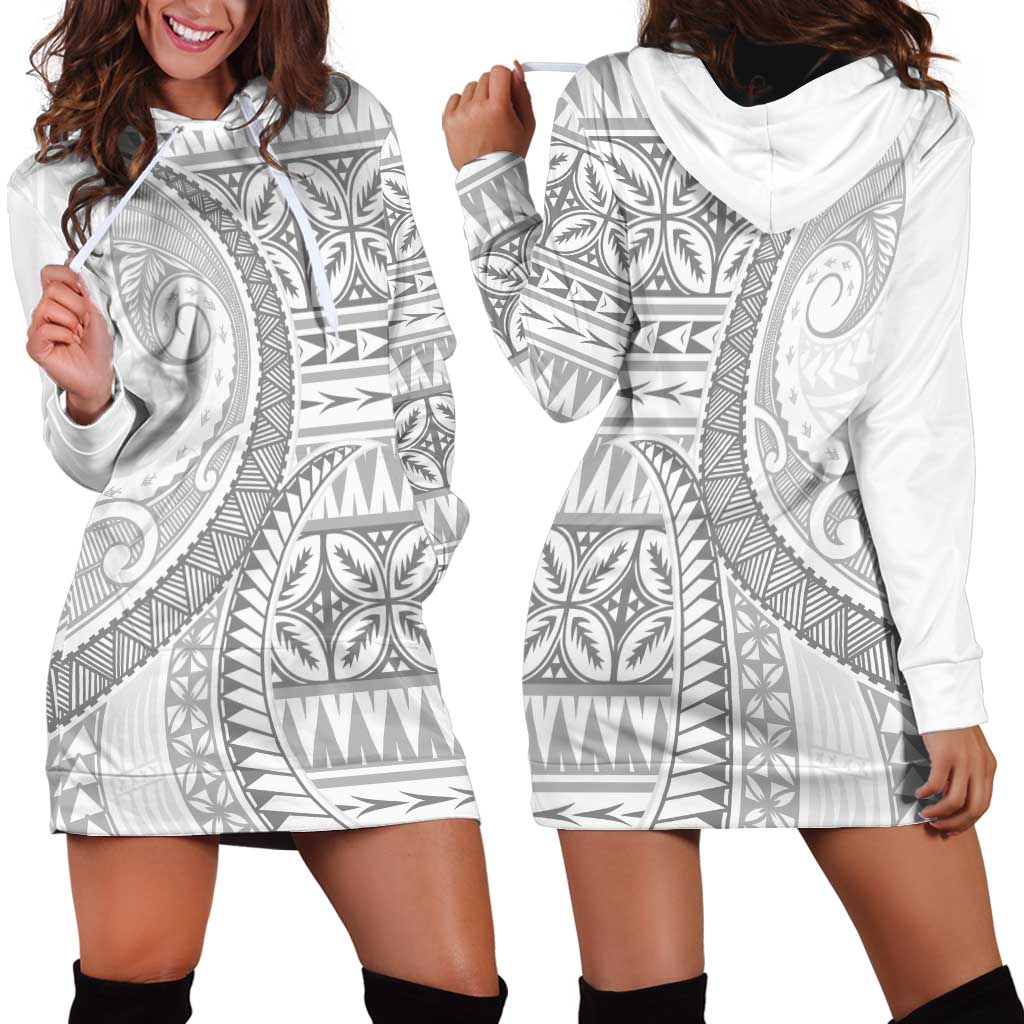 Polynesian White Sunday Hoodie Dress Lotu Tamaiti Melanesian Pattern - Polynesian Pride
