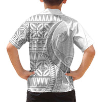 Polynesian White Sunday Kid Hawaiian Shirt Lotu Tamaiti Melanesian Pattern - Polynesian Pride