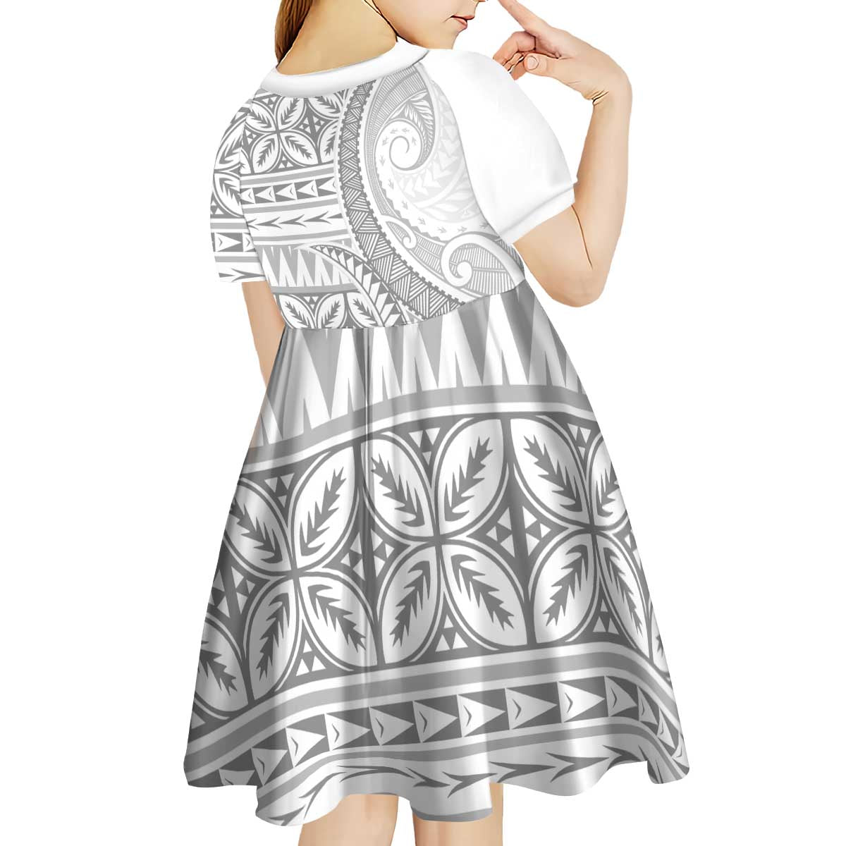 Polynesian White Sunday Kid Short Sleeve Dress Lotu Tamaiti Melanesian Pattern LT9 - Polynesian Pride