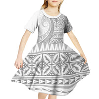 Polynesian White Sunday Kid Short Sleeve Dress Lotu Tamaiti Melanesian Pattern LT9 - Polynesian Pride