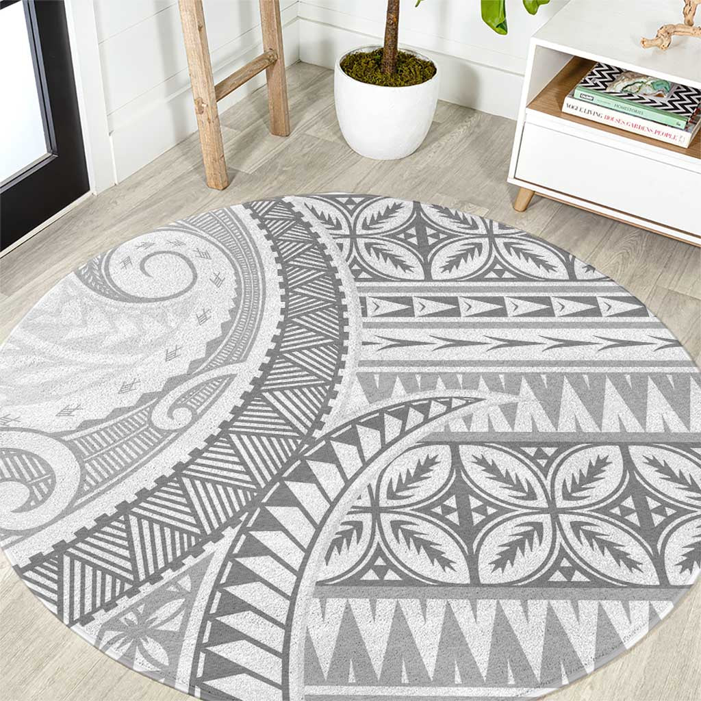 Polynesian White Sunday Round Carpet Lotu Tamaiti Melanesian Pattern - Polynesian Pride
