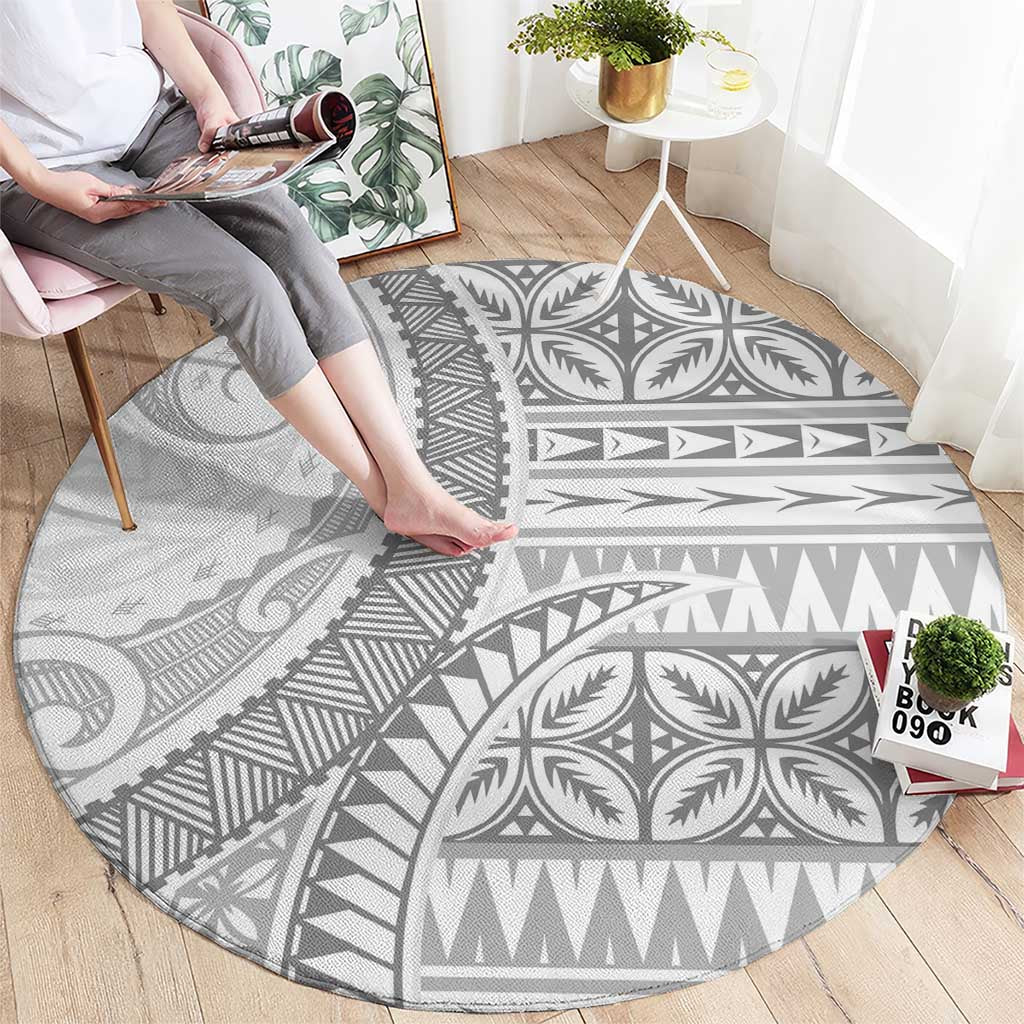 Polynesian White Sunday Round Carpet Lotu Tamaiti Melanesian Pattern - Polynesian Pride