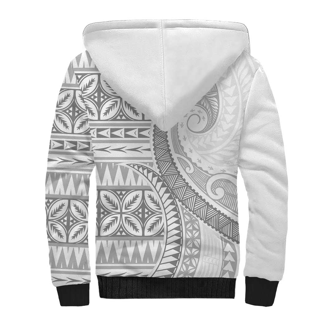Polynesian White Sunday Sherpa Hoodie Lotu Tamaiti Melanesian Pattern - Polynesian Pride
