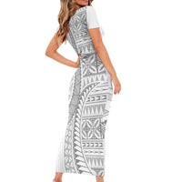 Polynesian White Sunday Short Sleeve Bodycon Dress Lotu Tamaiti Melanesian Pattern - Polynesian Pride
