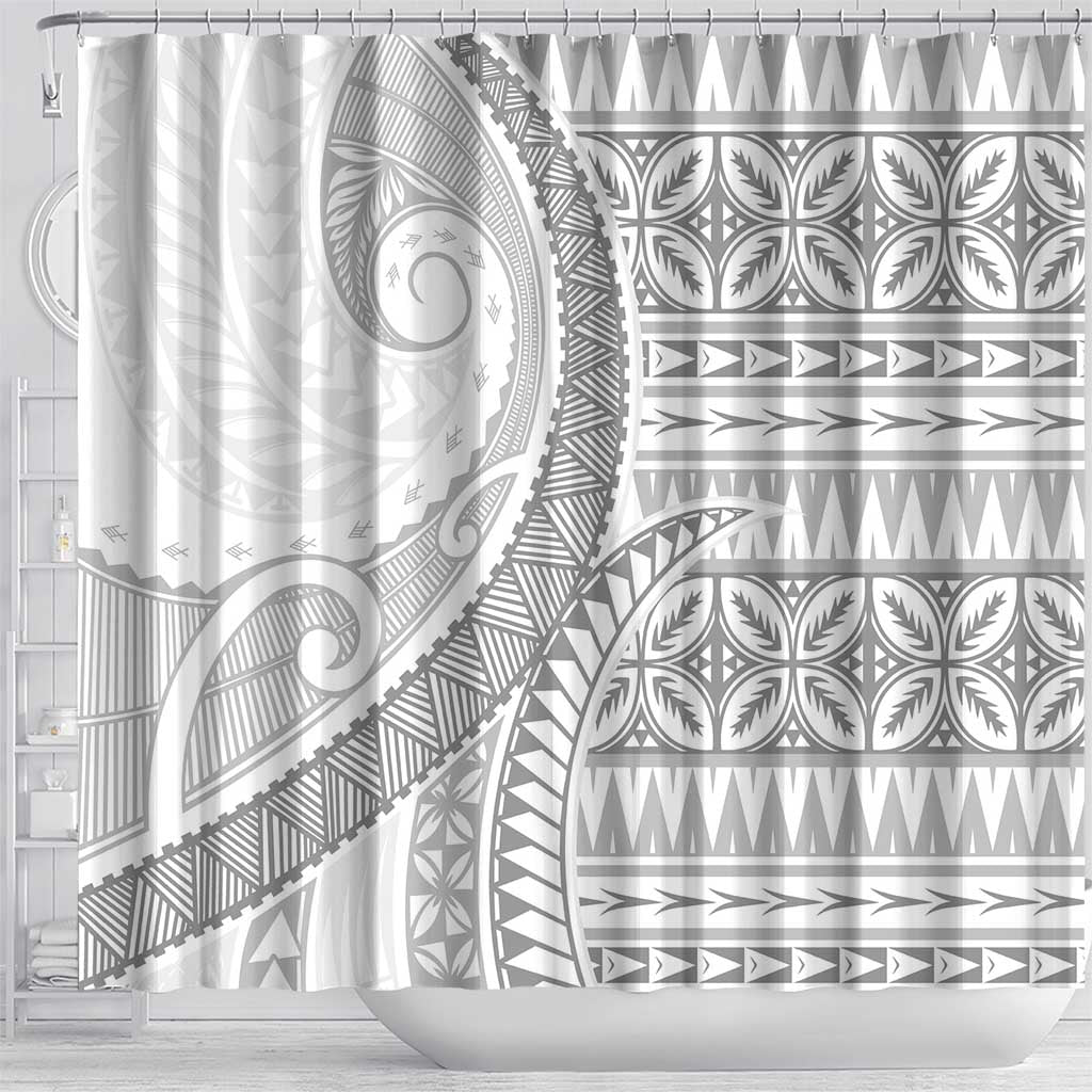 Polynesian White Sunday Shower Curtain Lotu Tamaiti Melanesian Pattern - Polynesian Pride
