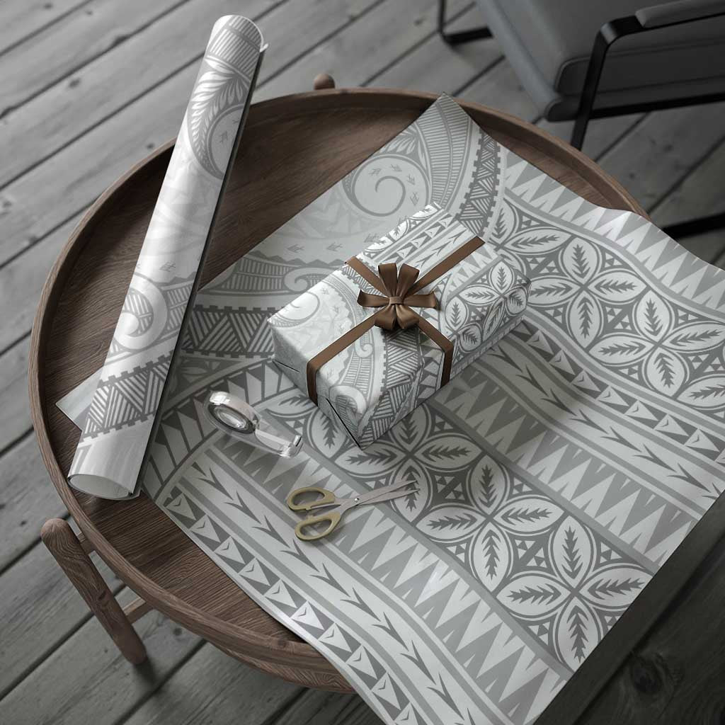 Polynesian White Sunday Wrapping Paper Lotu Tamaiti Melanesian Pattern - Polynesian Pride
