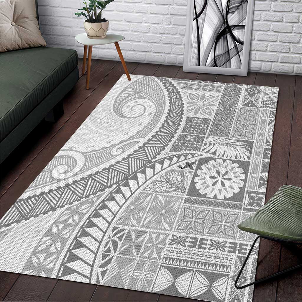 Samoa Siapo White Sunday Area Rug Lotu Tamaiti Polynesian White Pattern - Polynesian Pride