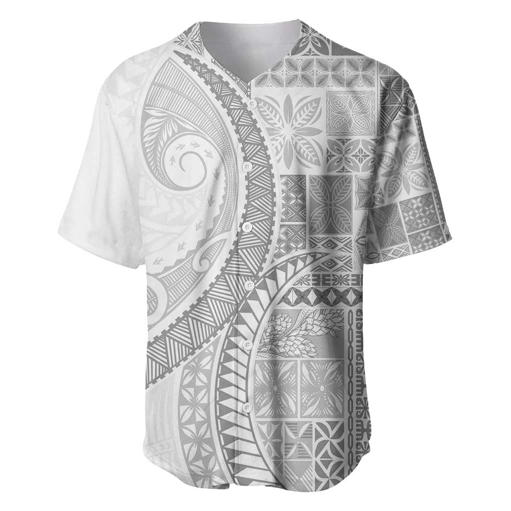 Samoa Siapo White Sunday Baseball Jersey Lotu Tamaiti Polynesian White Pattern - Polynesian Pride