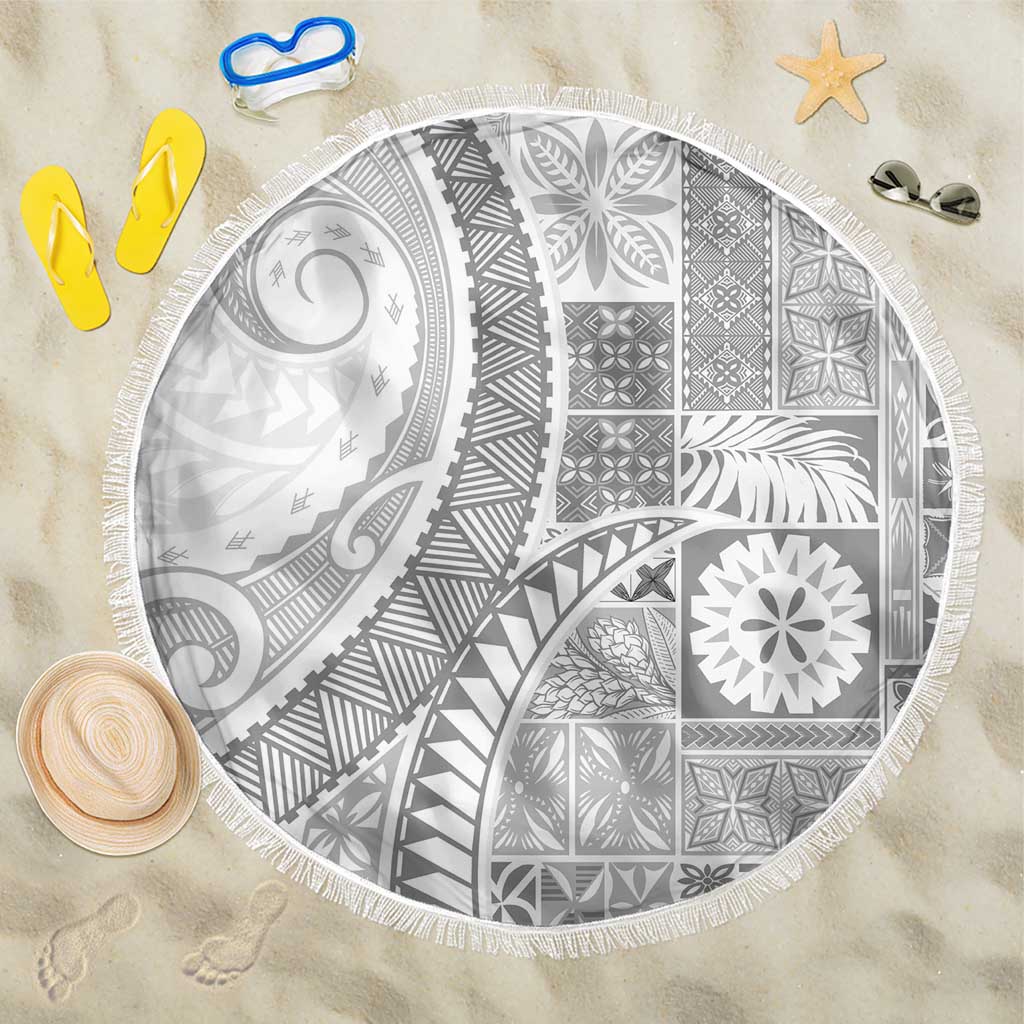 Samoa Siapo White Sunday Beach Blanket Lotu Tamaiti Polynesian White Pattern - Polynesian Pride
