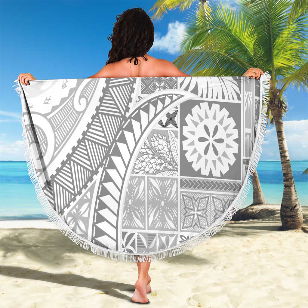 Samoa Siapo White Sunday Beach Blanket Lotu Tamaiti Polynesian White Pattern - Polynesian Pride