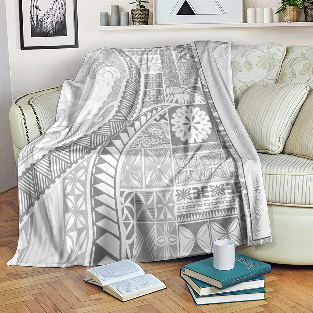 Samoa Siapo White Sunday Blanket Lotu Tamaiti Polynesian White Pattern - Polynesian Pride