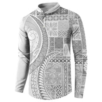 Samoa Siapo White Sunday Button Sweatshirt Lotu Tamaiti Polynesian White Pattern - Polynesian Pride