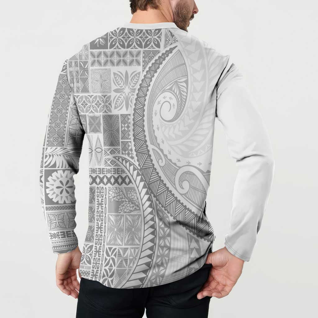 Samoa Siapo White Sunday Button Sweatshirt Lotu Tamaiti Polynesian White Pattern - Polynesian Pride