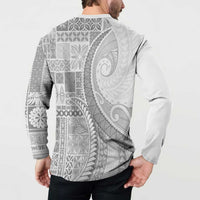 Samoa Siapo White Sunday Button Sweatshirt Lotu Tamaiti Polynesian White Pattern - Polynesian Pride