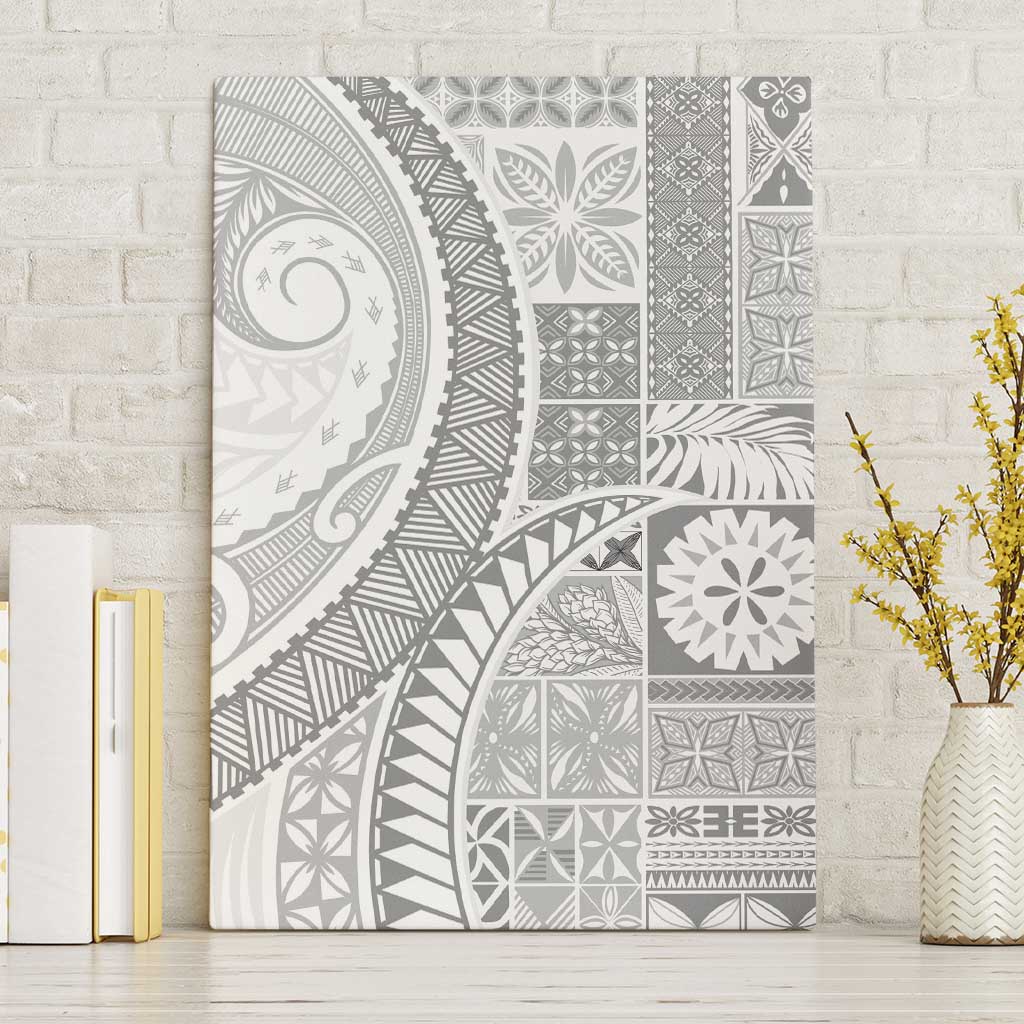 Samoa Siapo White Sunday Canvas Wall Art Lotu Tamaiti Polynesian White Pattern - Polynesian Pride
