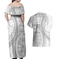 Samoa Siapo White Sunday Couples Matching Off Shoulder Maxi Dress and Hawaiian Shirt Lotu Tamaiti Polynesian White Pattern - Polynesian Pride