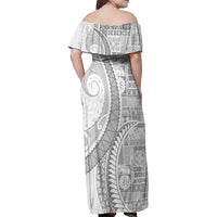 Samoa Siapo White Sunday Family Matching Off Shoulder Maxi Dress and Hawaiian Shirt Lotu Tamaiti Polynesian White Pattern - Polynesian Pride