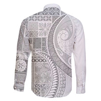 Samoa Siapo White Sunday Family Matching Off Shoulder Short Dress and Hawaiian Shirt Lotu Tamaiti Polynesian White Pattern - Polynesian Pride