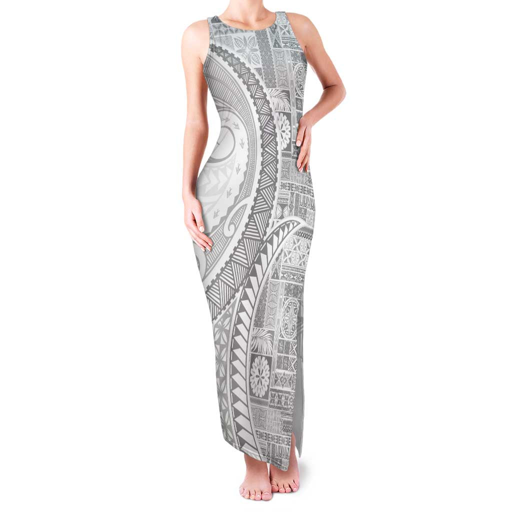 Samoa Siapo White Sunday Family Matching Tank Maxi Dress and Hawaiian Shirt Lotu Tamaiti Polynesian White Pattern - Polynesian Pride