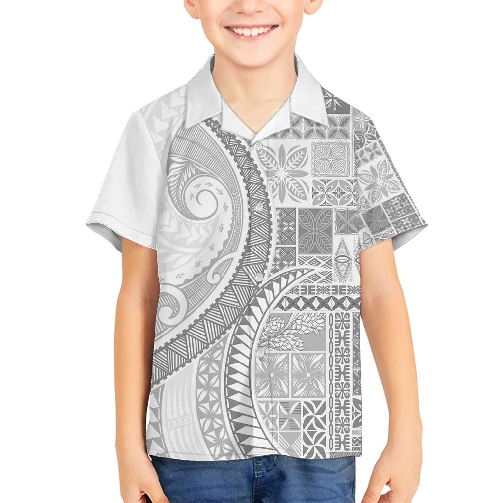 Samoa Siapo White Sunday Family Matching Tank Maxi Dress and Hawaiian Shirt Lotu Tamaiti Polynesian White Pattern - Polynesian Pride
