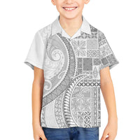 Samoa Siapo White Sunday Family Matching Tank Maxi Dress and Hawaiian Shirt Lotu Tamaiti Polynesian White Pattern - Polynesian Pride