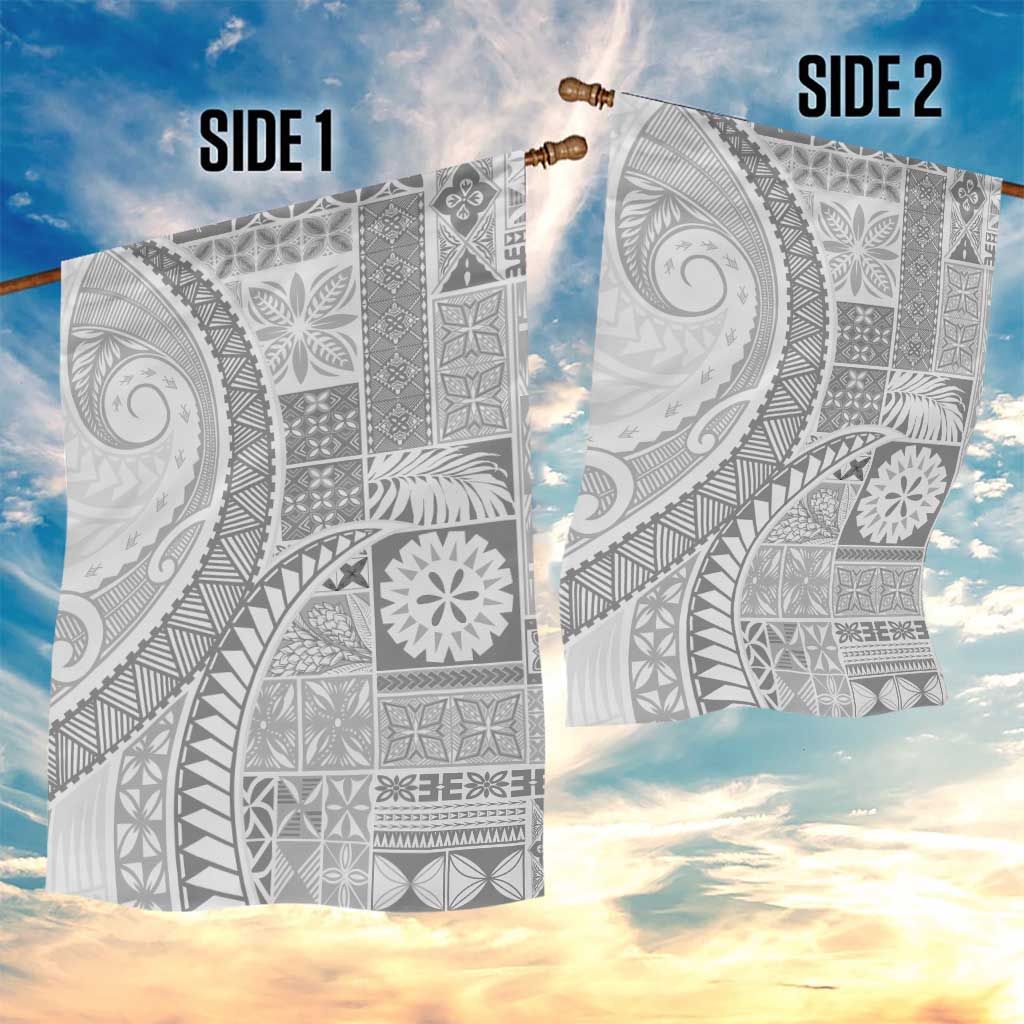 Samoa Siapo White Sunday Garden Flag Lotu Tamaiti Polynesian White Pattern - Polynesian Pride