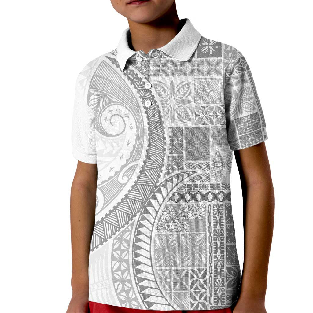 Samoa Siapo White Sunday Kid Polo Shirt Lotu Tamaiti Polynesian White Pattern LT9 Kid White - Polynesian Pride