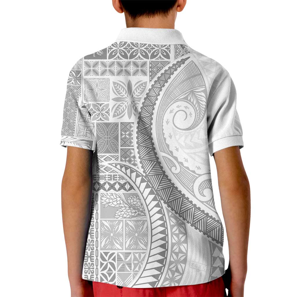 Samoa Siapo White Sunday Kid Polo Shirt Lotu Tamaiti Polynesian White Pattern LT9 - Polynesian Pride