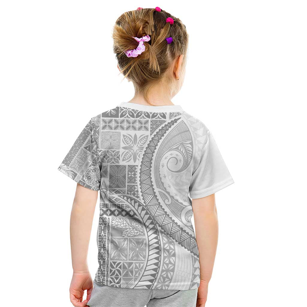 Samoa Siapo White Sunday Kid T Shirt Lotu Tamaiti Polynesian White Pattern - Polynesian Pride