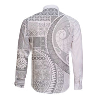Samoa Siapo White Sunday Long Sleeve Button Shirt Lotu Tamaiti Polynesian White Pattern - Polynesian Pride