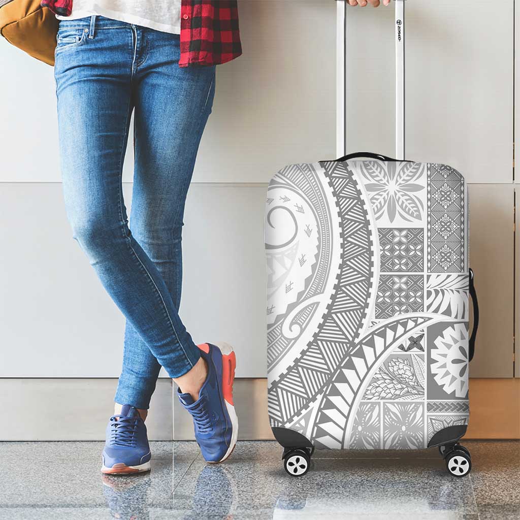 Samoa Siapo White Sunday Luggage Cover Lotu Tamaiti Polynesian White Pattern - Polynesian Pride