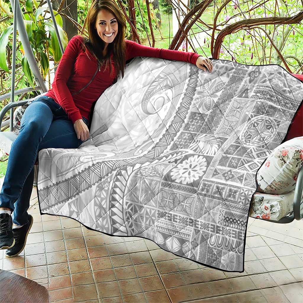 Samoa Siapo White Sunday Quilt Lotu Tamaiti Polynesian White Pattern - Polynesian Pride