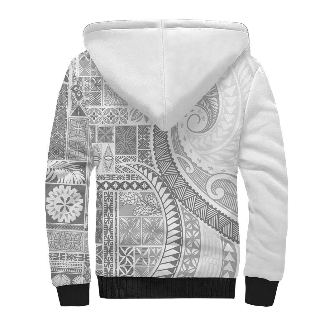 Samoa Siapo White Sunday Sherpa Hoodie Lotu Tamaiti Polynesian White Pattern - Polynesian Pride