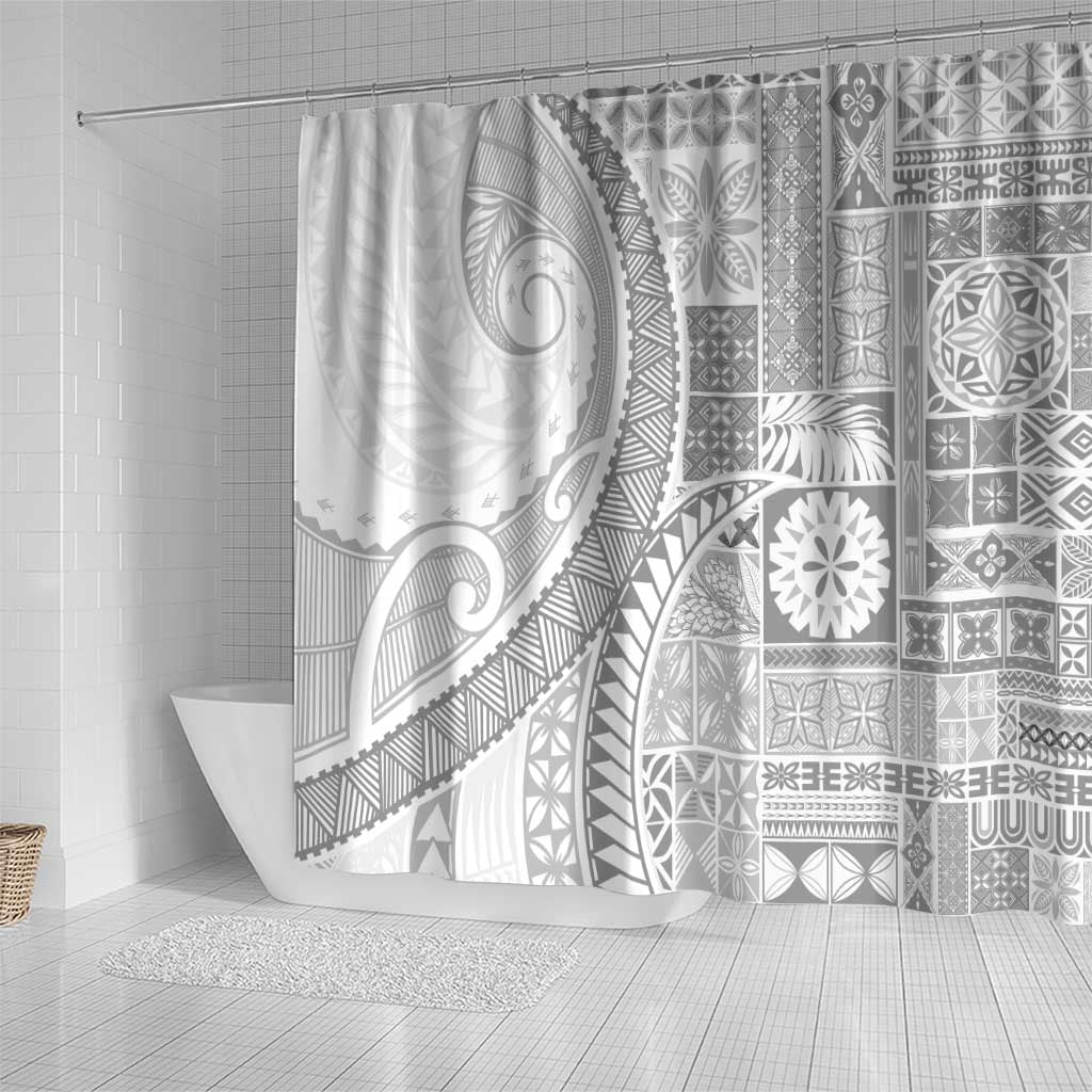 Samoa Siapo White Sunday Shower Curtain Lotu Tamaiti Polynesian White Pattern - Polynesian Pride