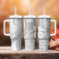 Samoa Siapo White Sunday Tumbler With Handle Lotu Tamaiti Polynesian White Pattern - Polynesian Pride